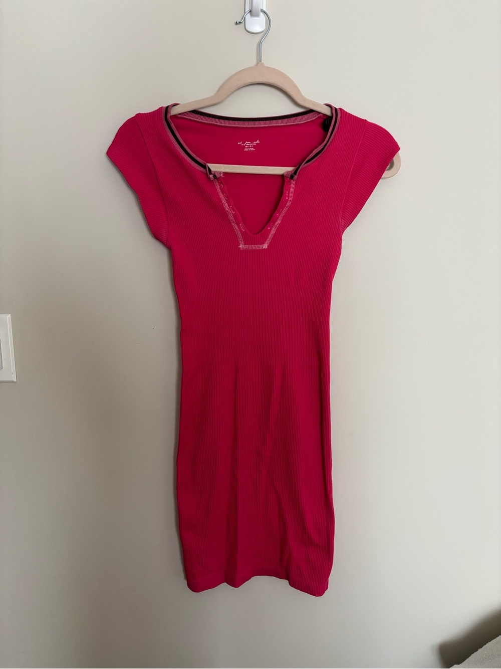 Urban Outfitters Hot Pink Ribbed Cap-Sleeve Mini Dress